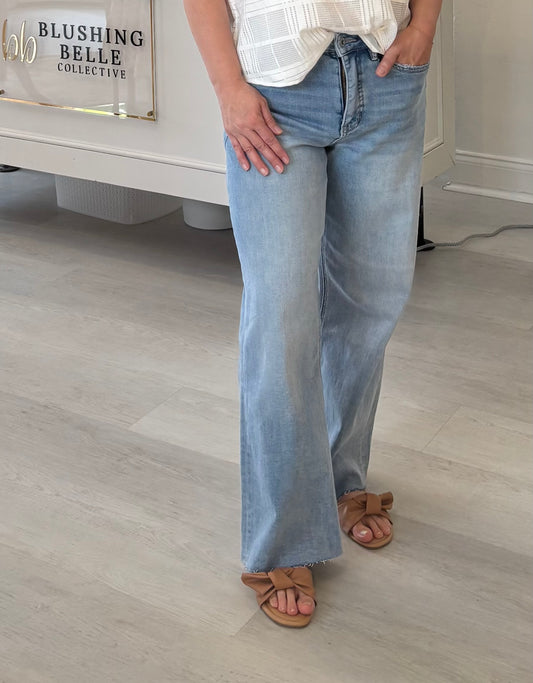 Mica Denim Wide Leg Raw Hem Jeans
